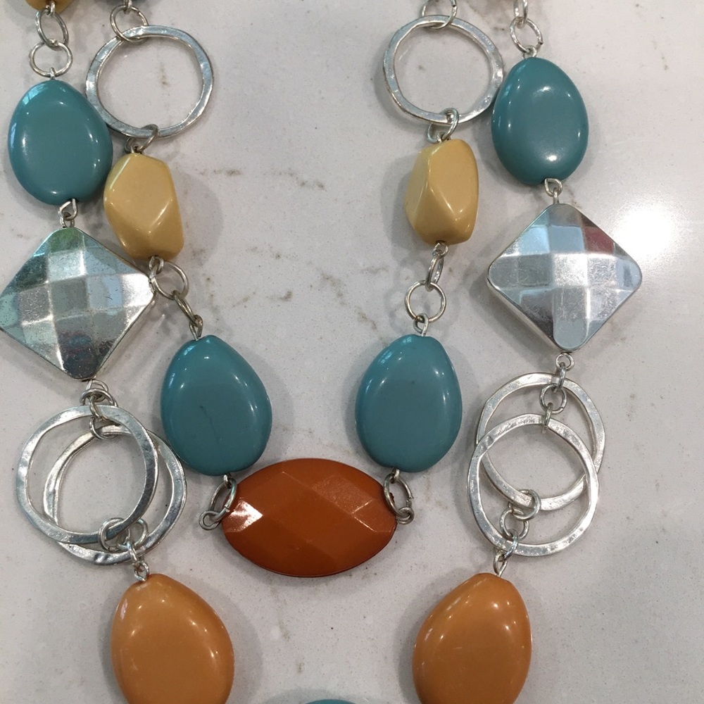 Vintage Long statement necklace, Chain And Beads
